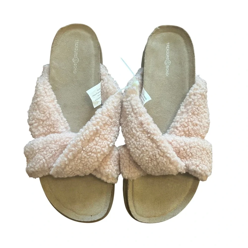 Treasure‎ & Bond Women's Davina Faux Shearling Slide Sandals  9M - Cozy Comfort